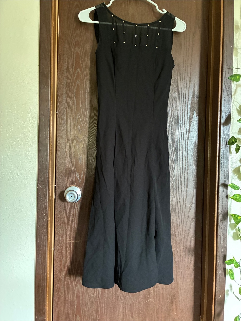 Jones Wear Black Sleeveless Maxi Dress with Sheer Yoke and Stud Accents